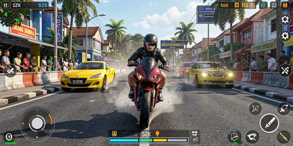 Tampilan gameplay 5ZK yang menakjubkan dengan balapan mendebarkan di jalan raya.