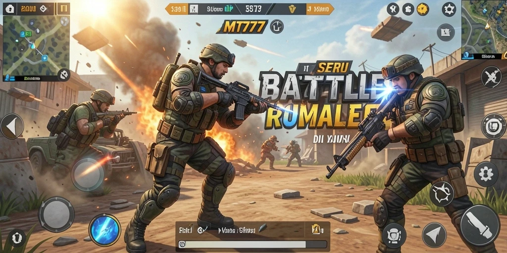 Tangkapan layar gameplay <strong>MT777</strong> menampilkan pertempuran epik di arena battle royale.