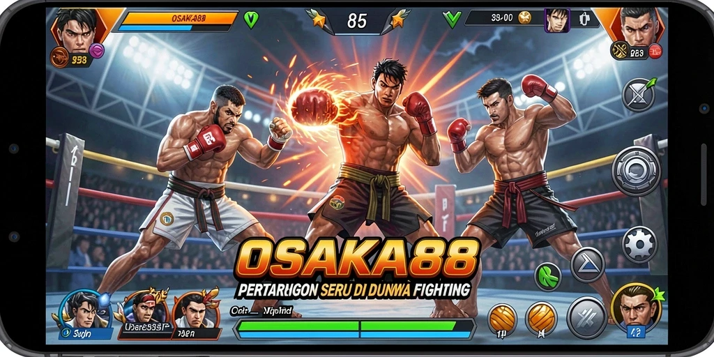 Tangkapan layar OSAKA88 menampilkan aksi pertarungan yang intens dan karakter-karakter yang menarik.