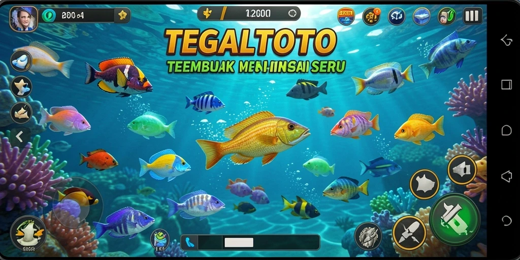 Tangkapan layar gameplay TEGALTOTO dengan aksi menembak ikan yang seru.